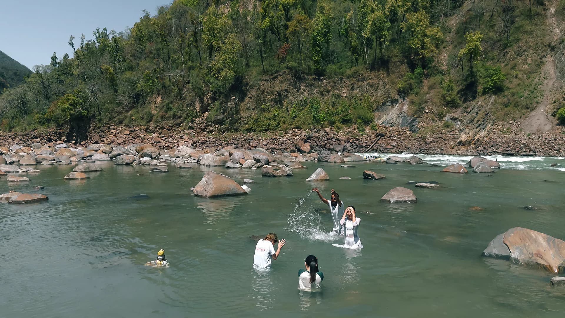 Ganga dipping, yoga ashram activity Rishikesh